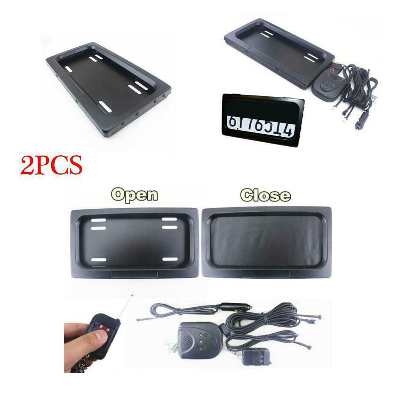 Front&Rear Remote USA Auto License Plate Frame Roller Curtain Kit for Car Shows