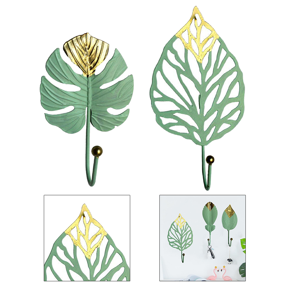 Vintage Green Leaf Iron Wall Hooks Holder Clothes Towel Key Hanger Kitchen Home Wall Decor