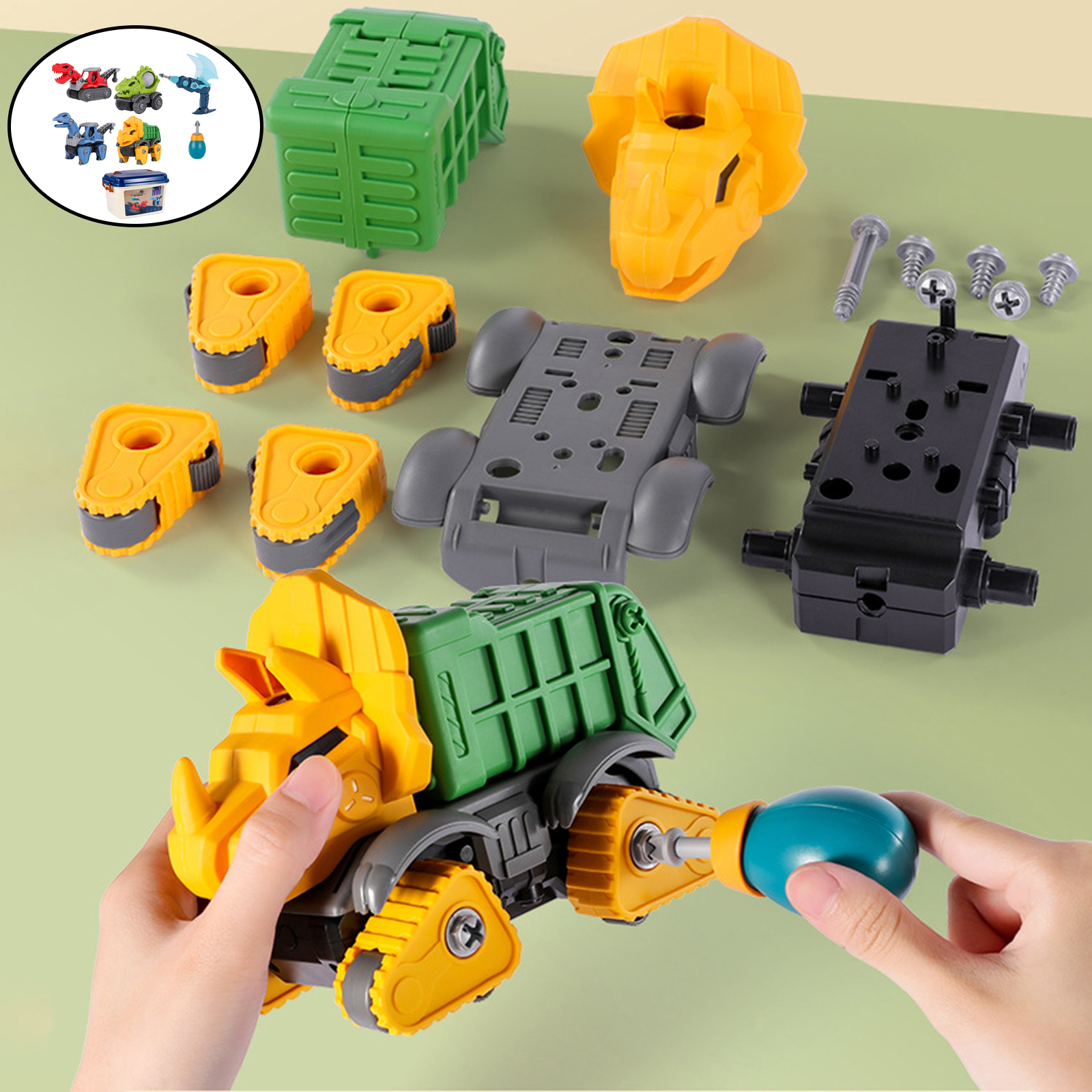 DIY Assembly and Disassembly Dinosaur Engineering Truck Toy Puzzle Construction Set Early Educational Develop Toys for Kids