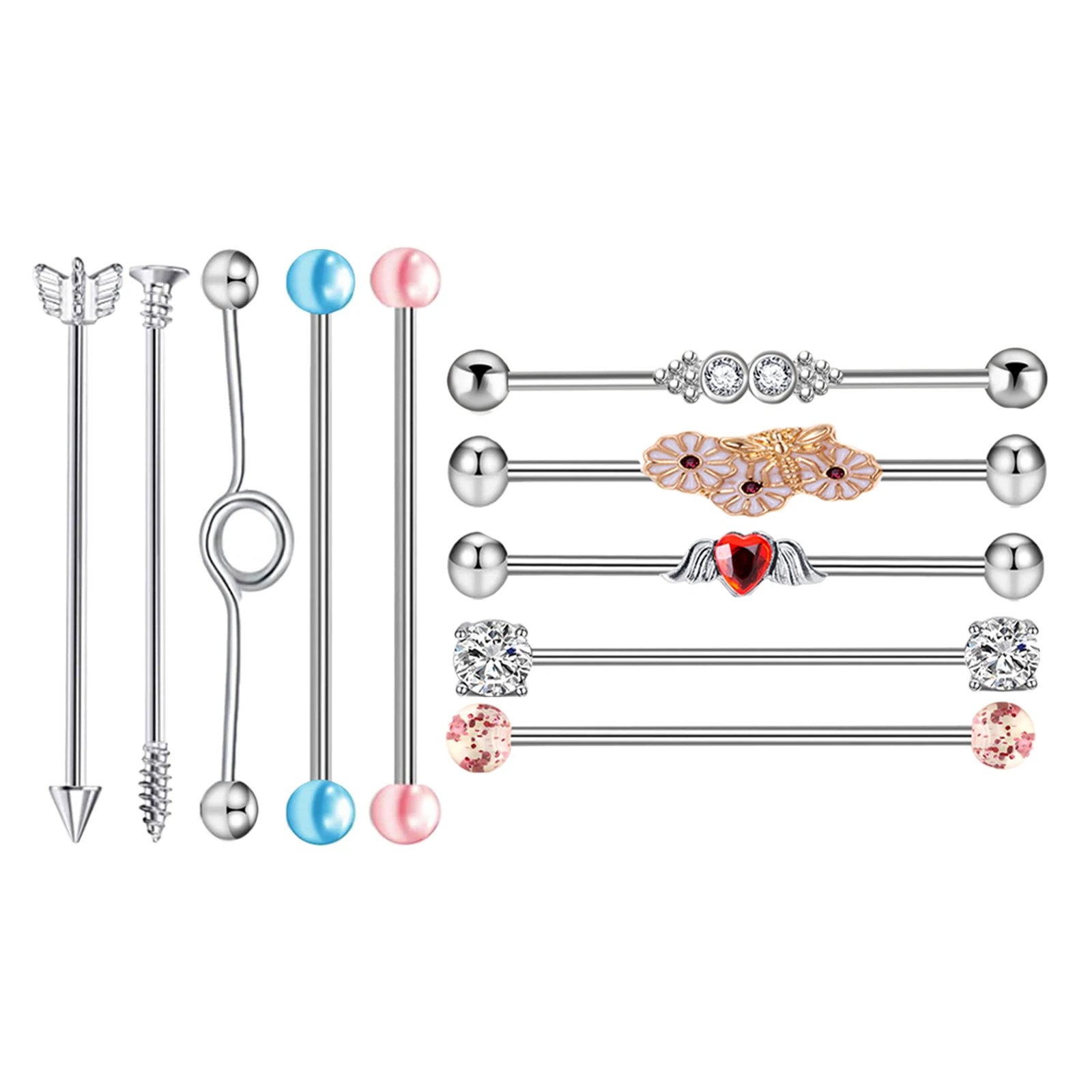 10pcs/lot Stainless Steel Industrial Barbell Earrings Piercing Long Bar  Ear Scaffold Helix Piercing Body Jewery