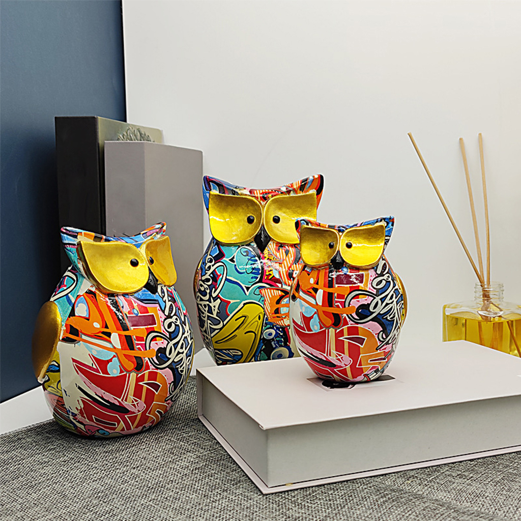 Owl Statue Home Shelf Night Owl Figurine Fireplace Bedroom Ornament Artwork