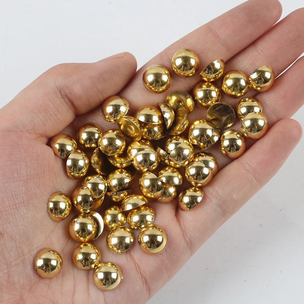 Gold Golden Half Round Pearl Beads FlatBack Pearls Bead For Phone Case, Nail Art, Craft Decoration Patches