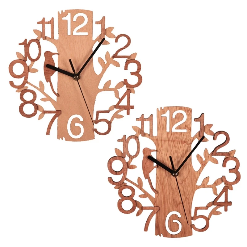 Vintage Wall Clock Creative Decorative Tree Shaped Wood Housewarming Clocks 