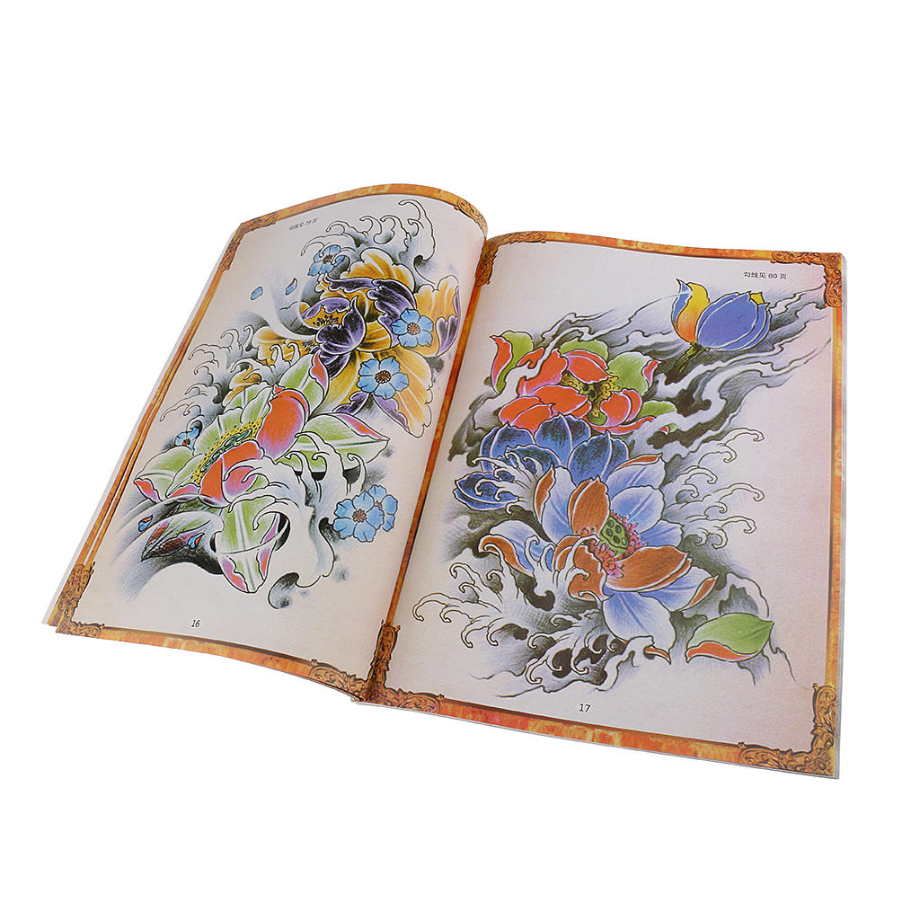 Flash Tattoo Reference Manuscripts Book Chinese Buddha Skull Lion Elephant Phoenix Cat Fish Flower