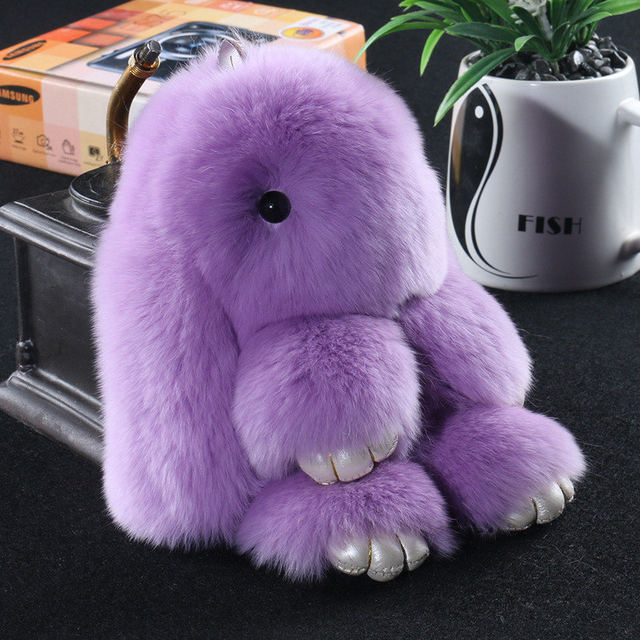 Wholesale Cute Animal Car Pom Pom fluffy Keychain Flocking Plush Rabbit  Doll Keychain Fur Bom Bom Bag Pendant PomPom fur fluffy Key chain From  m.