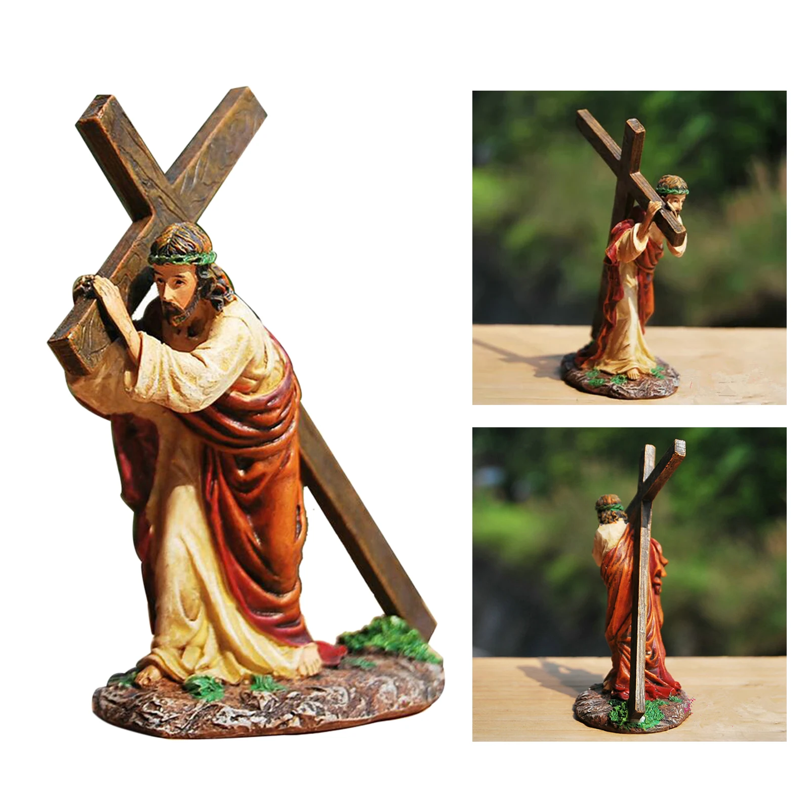 Resin Statue Jesus Crucifix Figurine Christ Figure Tabletop Collectibles
