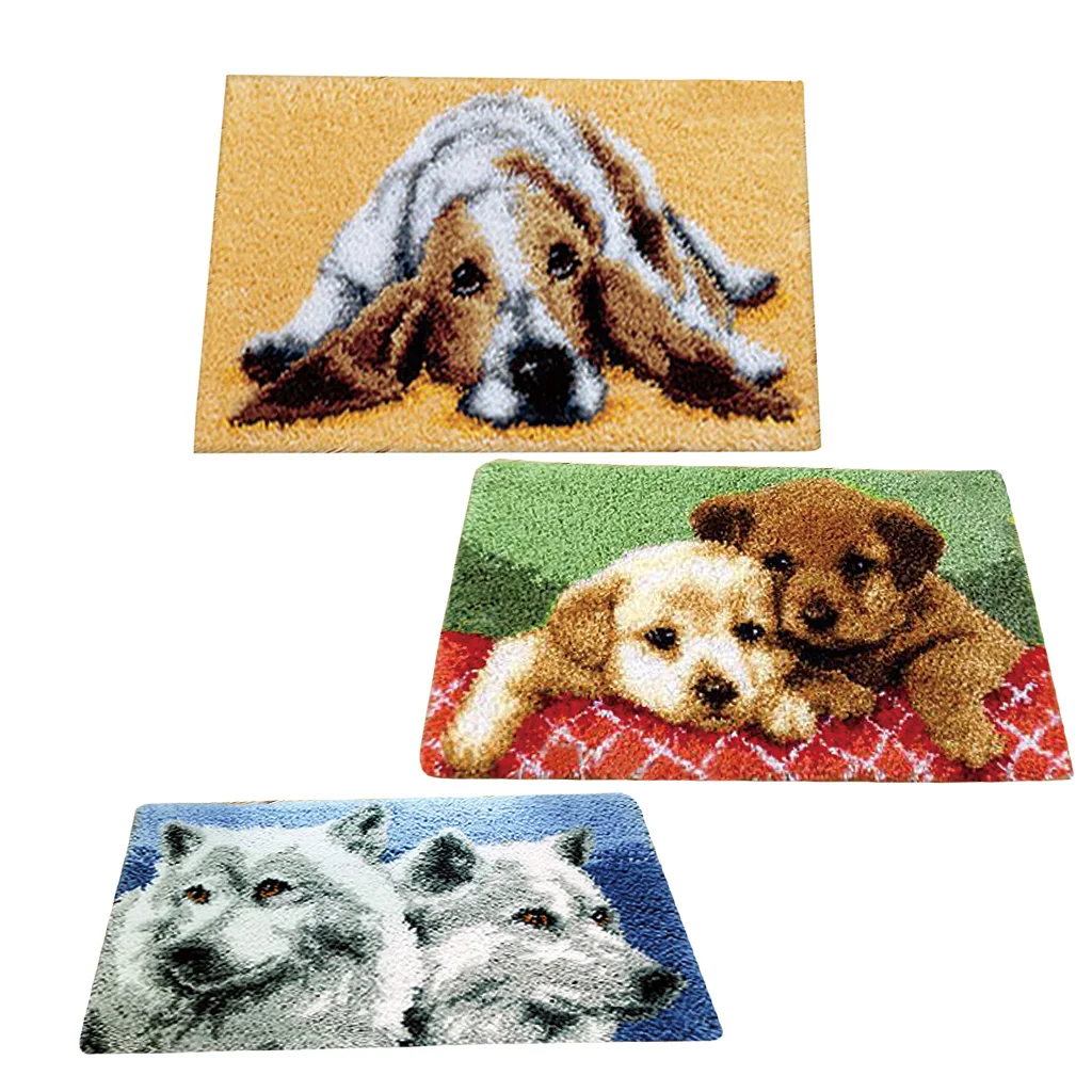 Latch Hook Rug Making Kits for Beginners Flower Ladybug Dog Cat Wolf Embroidery