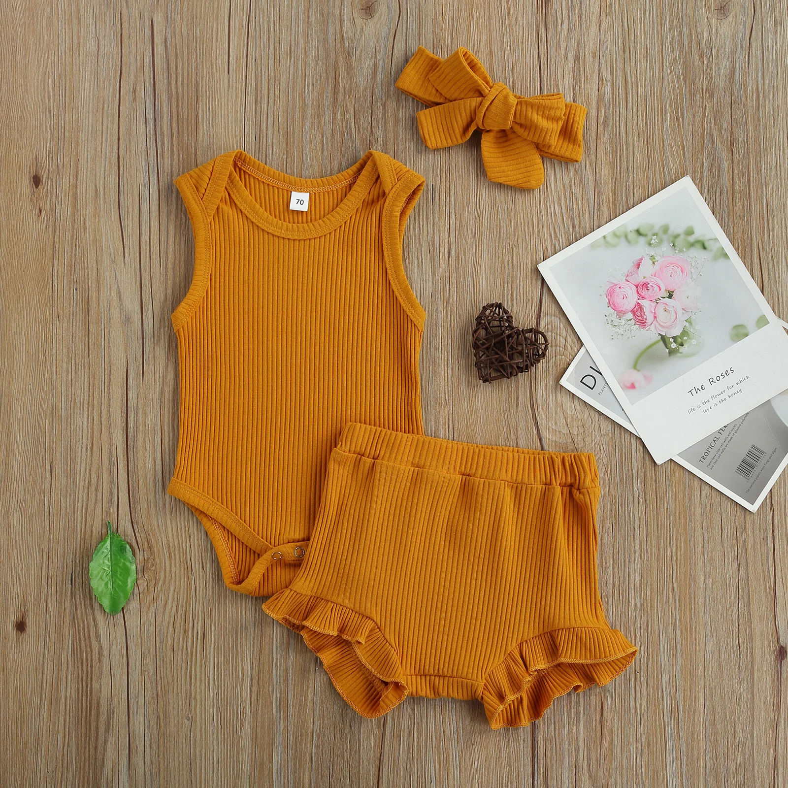 Summer 2021 Kids Baby Girls Clothes Set Cotton Ribbed Solid Color Sleeveless Romper+Shorts+Headband for Toddler Infant Costumes Baby Clothing Set luxury