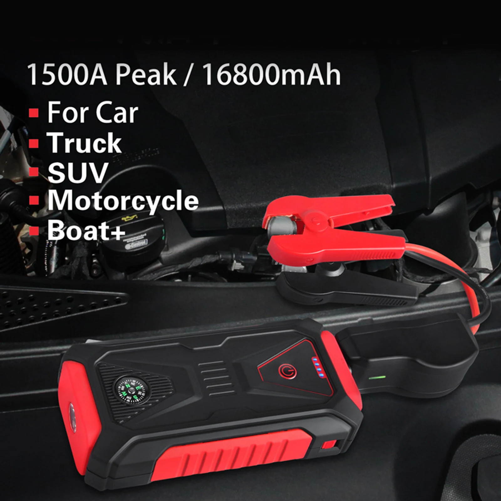 Car Jump Starter 16800mAh USB Power Bank w/LED Flashlight Battery Charger