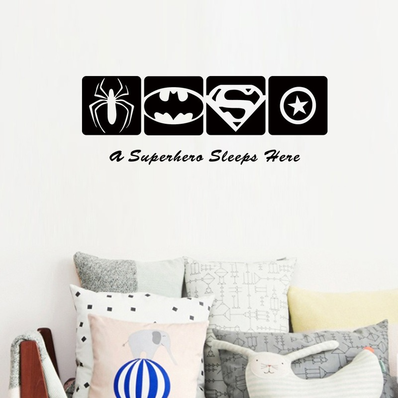 Superhero Sleep Here Pattern Baby Boy  Bedroom Decor Kid's Room Decoration Wall Stickers  Accessories