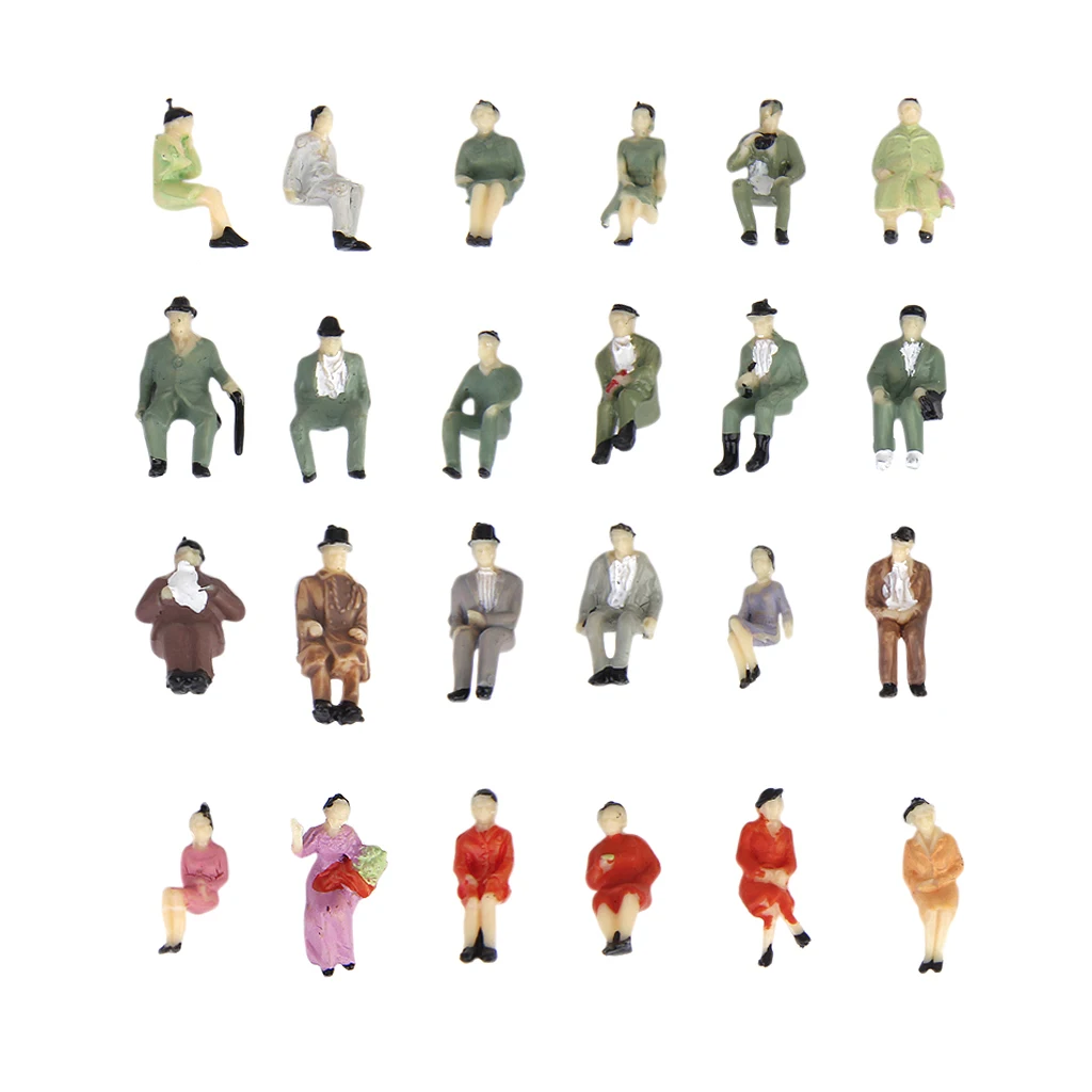 24 Pieces Painted Model Train Seated People Passangers Figures Scale HO 1/87