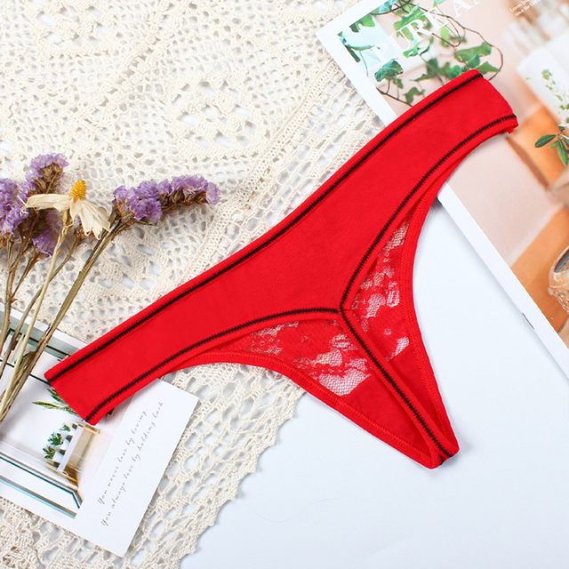 YDKZYMD Low Rise Thongs for Women V-Shape High Cut Underwear Ultra-thin G  String Lace Soft Panty Red 