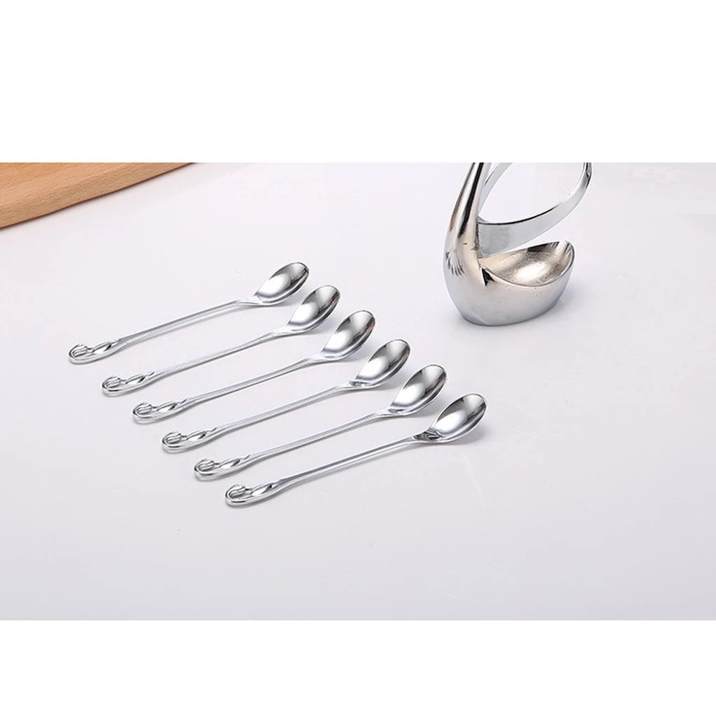 Stainless Steel Fruit Fork&Spoon Swan Base Coffee teaspoon Cutlery Set Flatware 