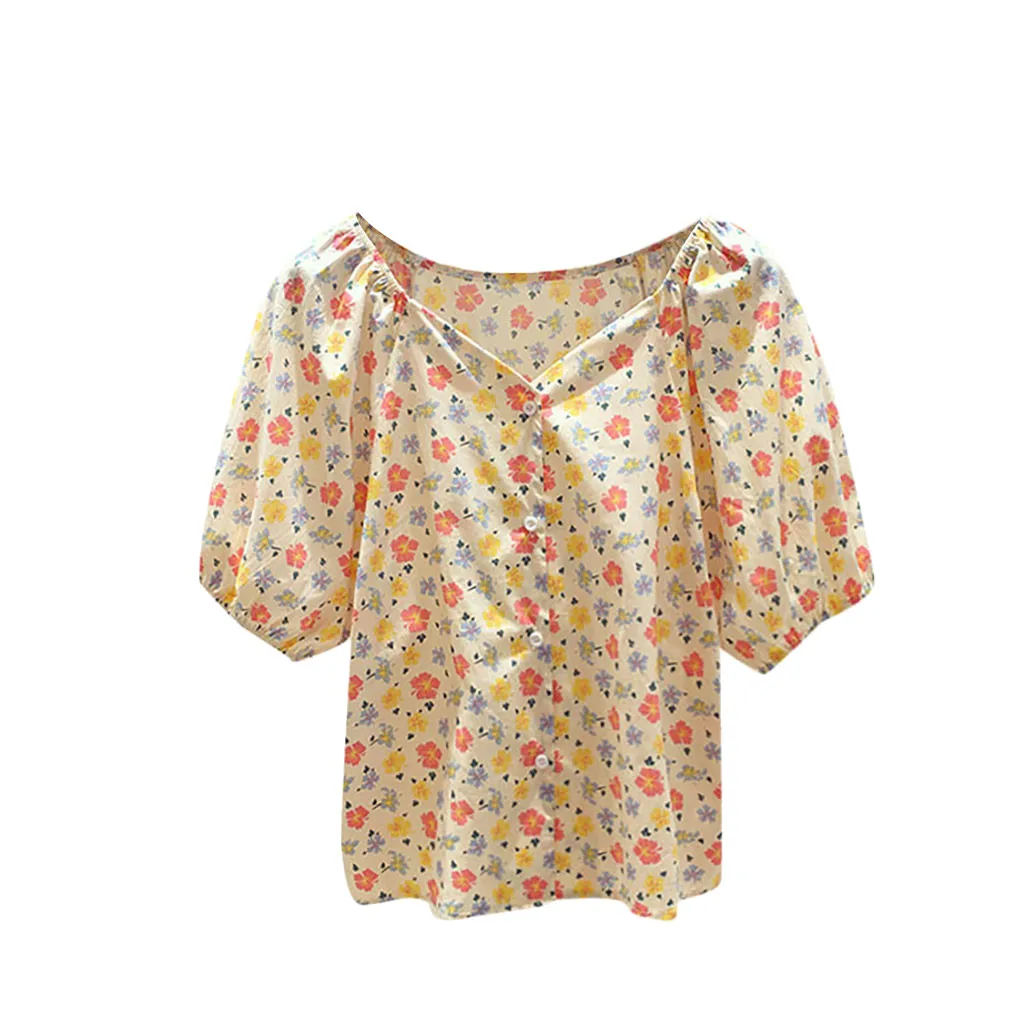 women's shirts & tops 40#Vintage Floral Print Blouses Square Collar Puff Sleeve Hooks Button Sexy Blouses Shirts Women Tops 2021 Shirts Summer Top poet shirt