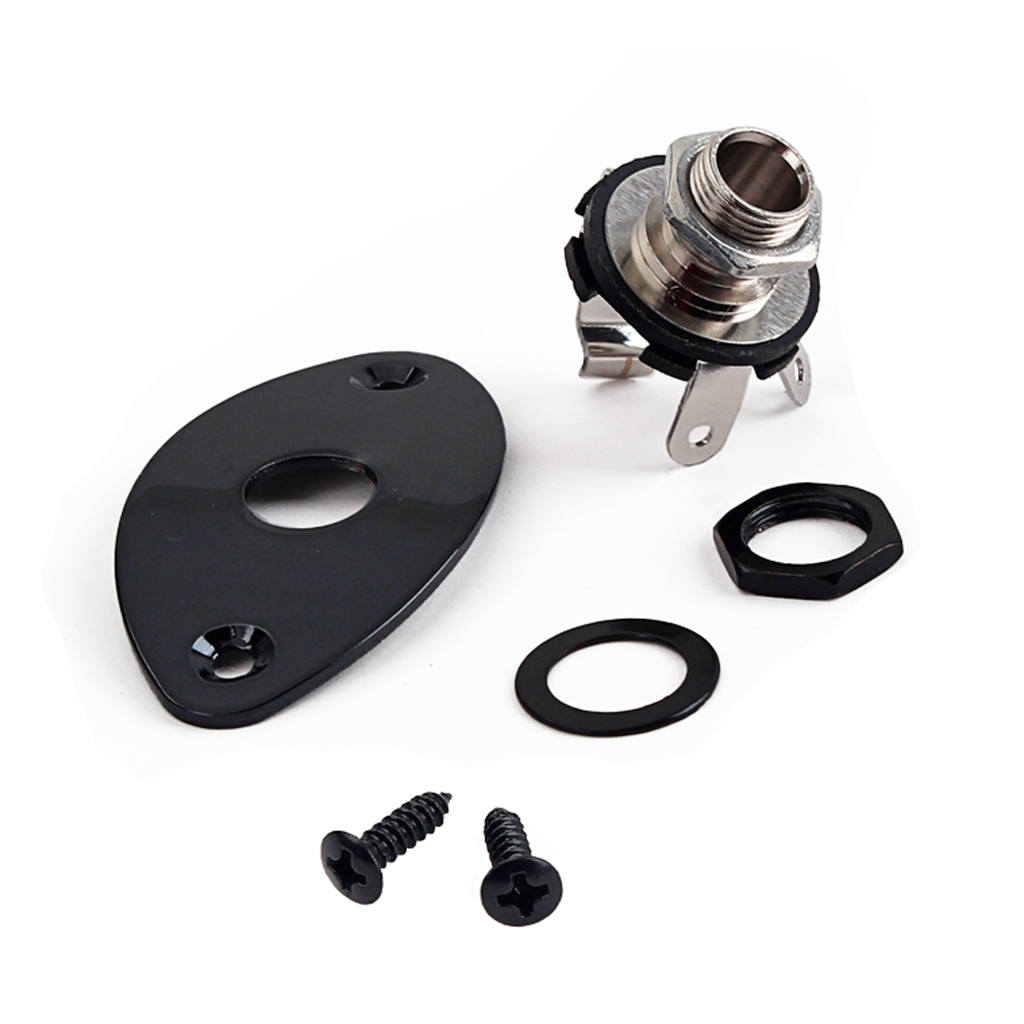 Electric Guitar Bass Cigar Box Parts Jack Plug & Socket Plate Oval with Mounting Screws
