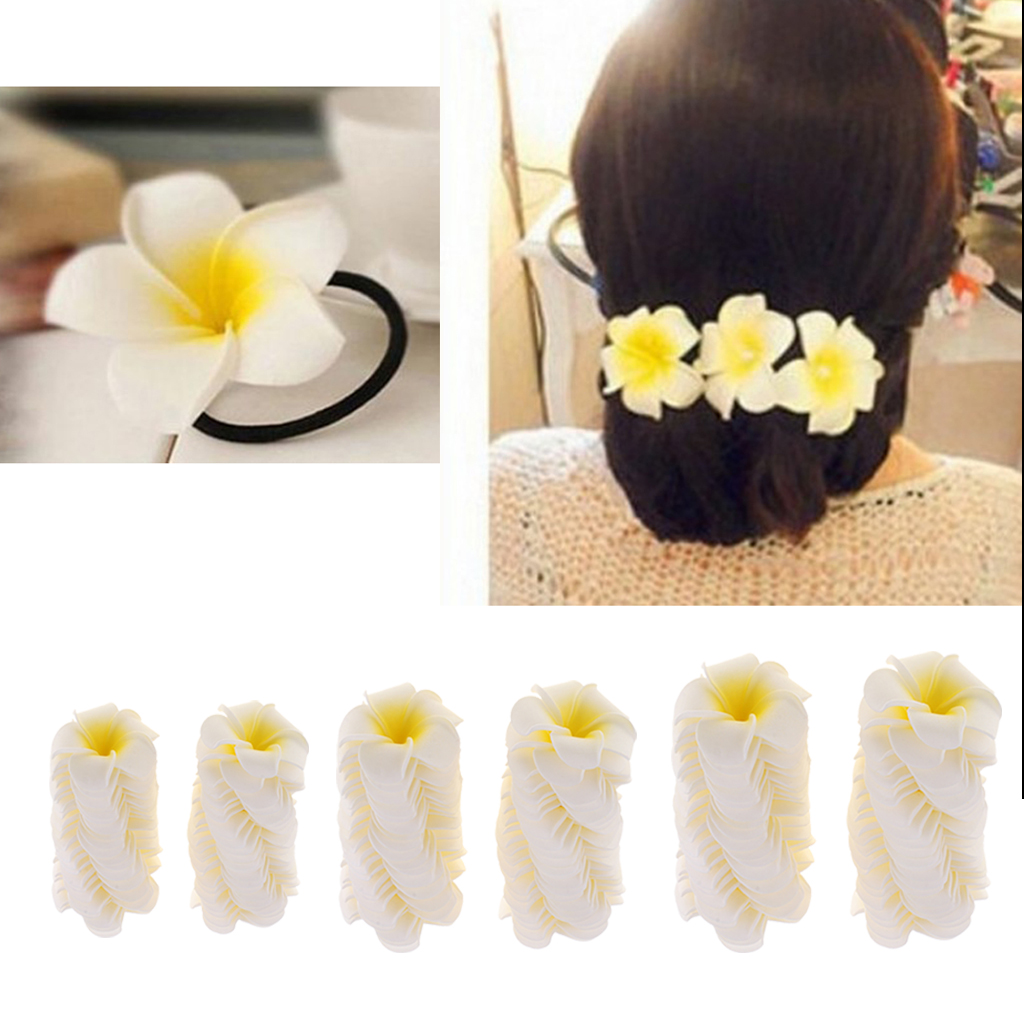 50Pcs Hawaiian Artificial Plumeria Flower Petals for Wedding Party Decor Hair Accessory (White)
