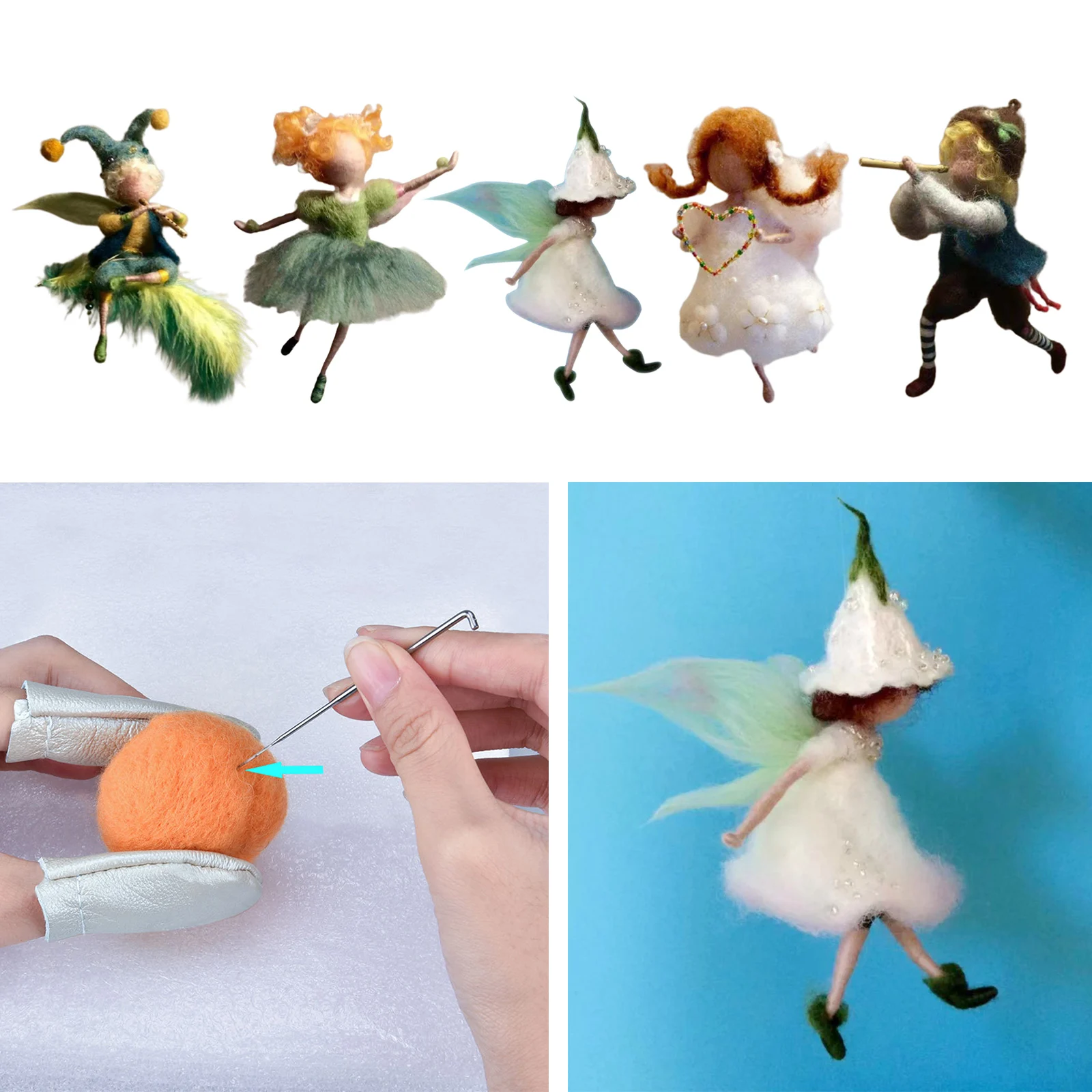 Fashion Little Fairy Wool Felt Craft DIY Non Finished Poked Set Handcraft Kit Needle Material for Beginners Kids Adults