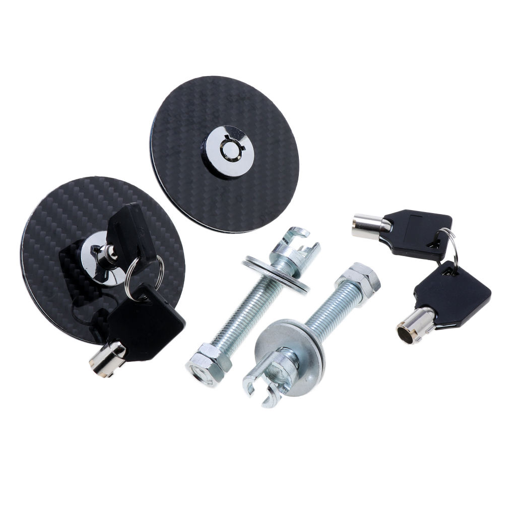 Racing Carbon Fiber Mount Bonnet Hood Latch Pin Locking Kit with Keys & Mounting Bolts (Black)
