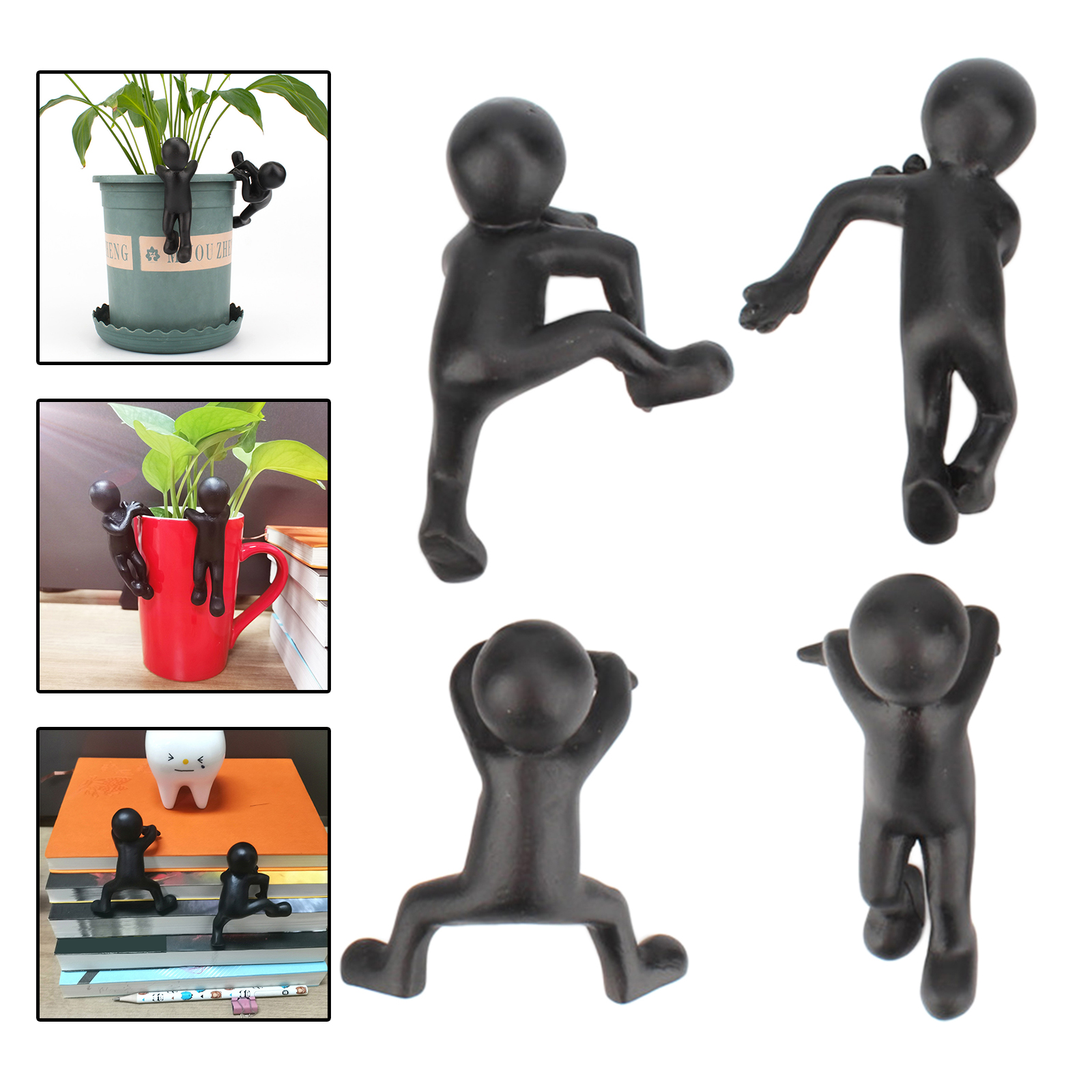 Set of 4 Creative Kung Fu Little Men Flower Pot Hugger Hanger Decoration Resin Craft Figurines Climbing Decor Ornaments