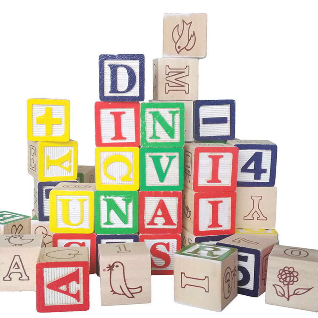 50Pcs Wooden ABC Alphabet Numbers Blocks Stacking Toys Kids Educational Gift