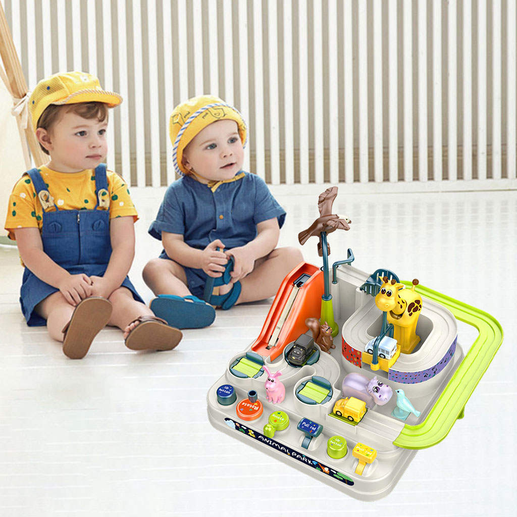Kids Puzzle Race Tracks Car Adventure Toy Car Sliding Track Toy Playset Animal Park Adventure Track for Kids Boys Girls Toddlers
