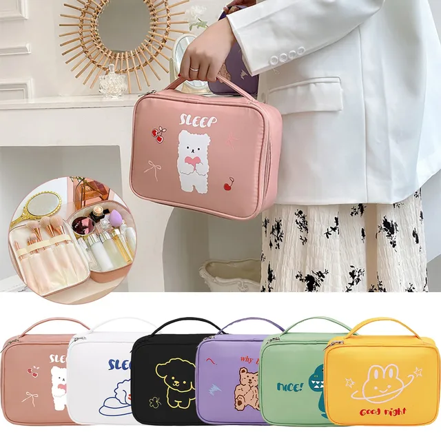 1 Pc Tendance Kawaii Sac Cosmétique, Sac De Maquillage À Blocs De Couleurs  Décoré De Fleurs, Sac De Rangement Léger Pour Voyage - Temu France