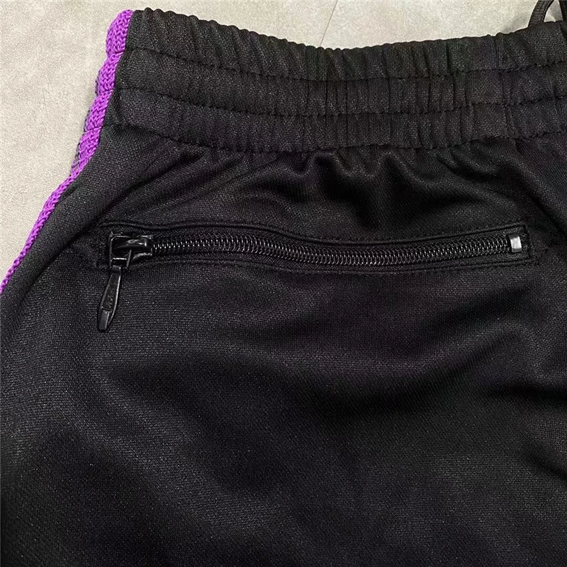 violeta borboleta bordado agulhas calças listra lateral