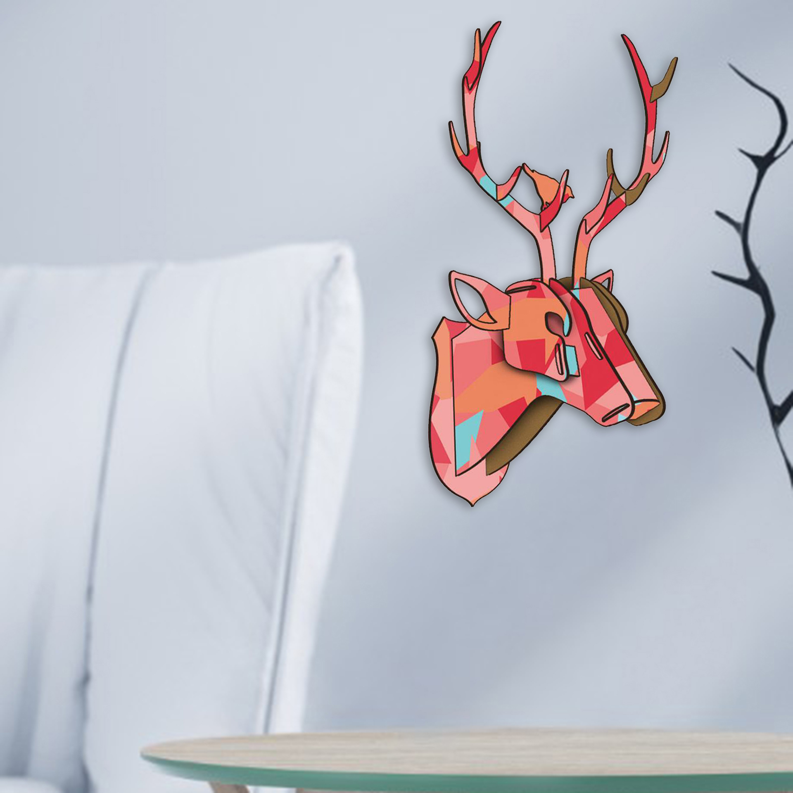 Assembly Puzzle Trophy Deer Head Wall Art Animal Sculpture Ornament for Living Room Bedroom Decoration