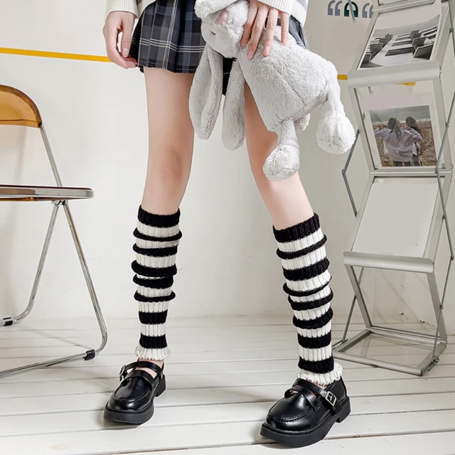 Black White Striped Leg Warmers