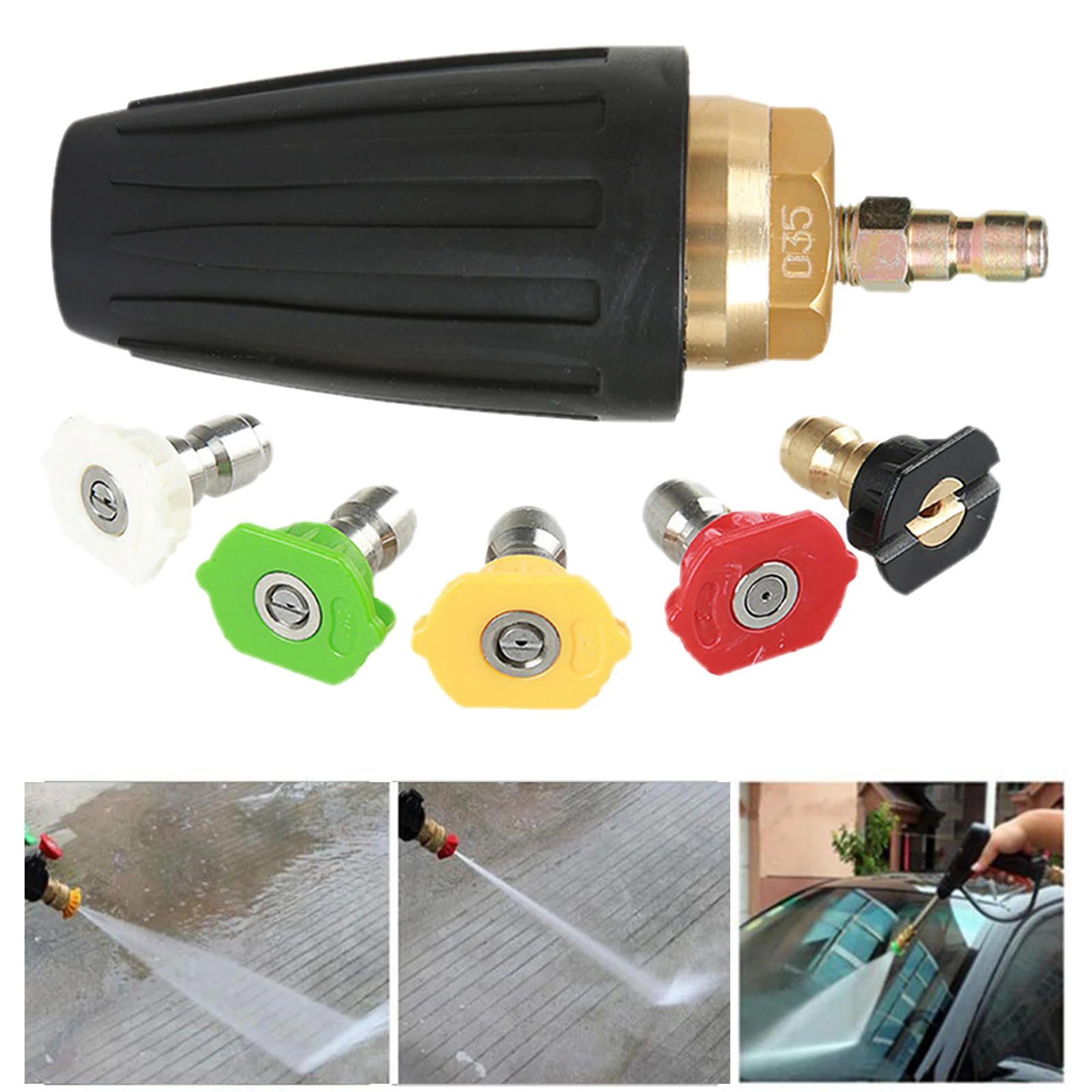 Power High Pressure Washer Wand Extension Set Adapter 3000 PSI Turbo Spray Nozzle and 5 Tips 1/4 inch Quick Connect