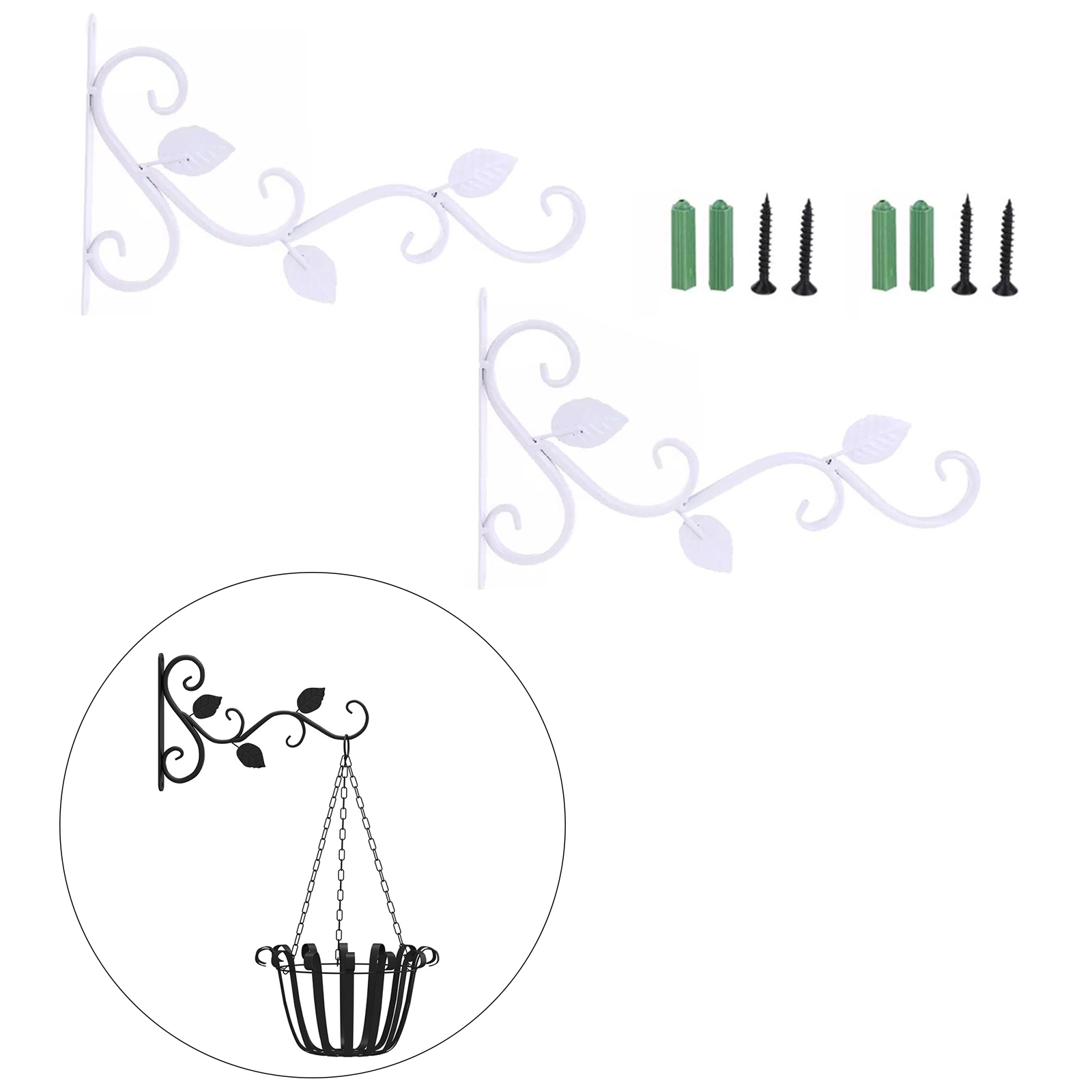 Heavy Duty Hanging Basket Brackets Leaf Shape Metal Plant Hooks Stand Flowerpot Holder Porch Garage Planter Flower