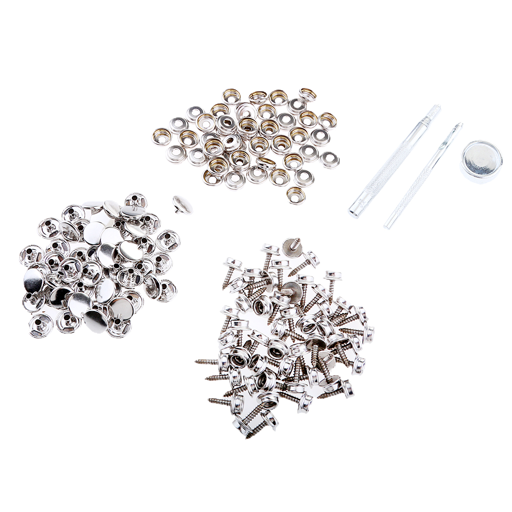 153Pcs Stainless Steel Boat Marine Cover Fastener Snap 15mm Screw Kit with Installation Tool