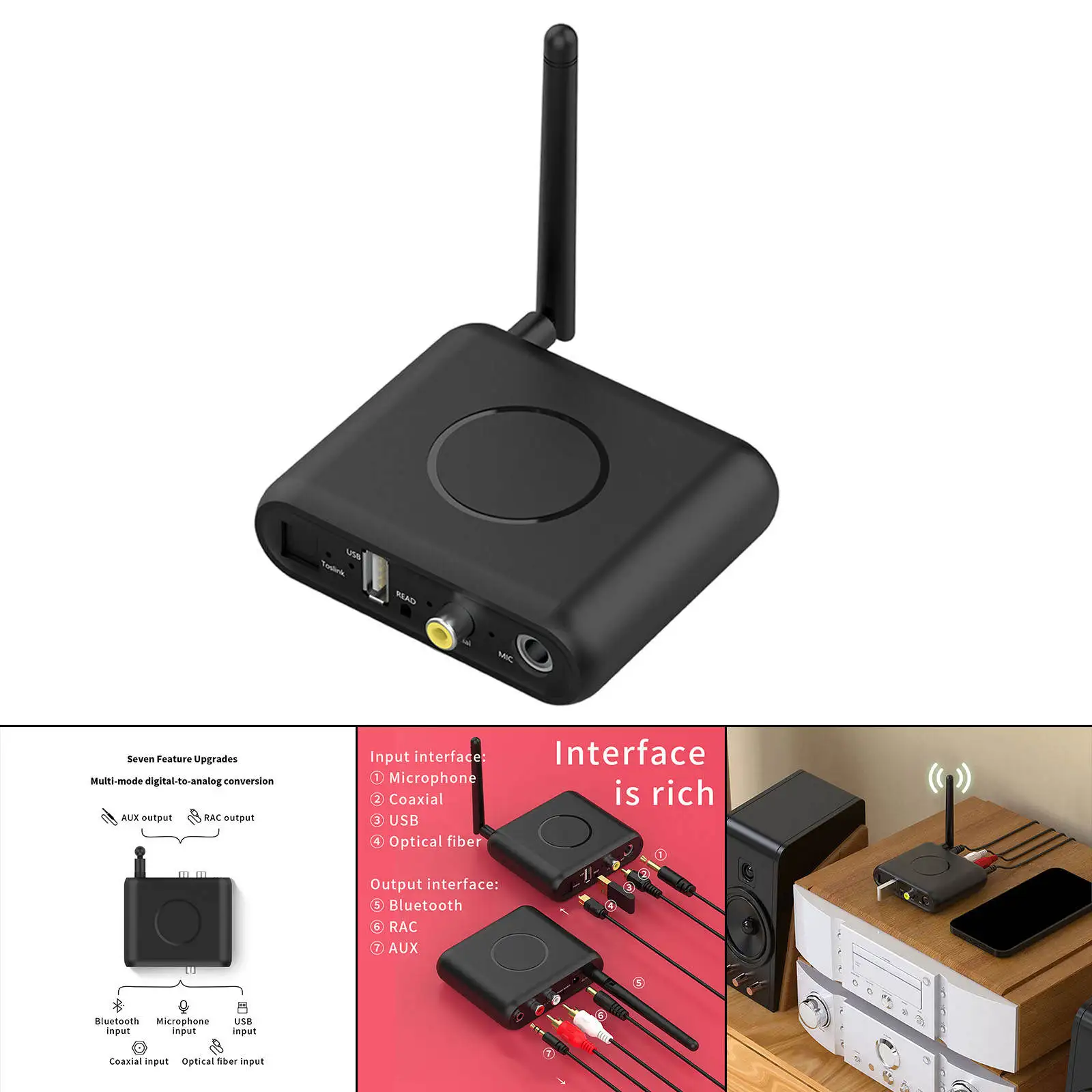 Wireless Bluetooth 5.0 Digital to Analog Audio Converter Remote Control Audio DAC Decoder Adapter Professional RCA & 3.5mm Black