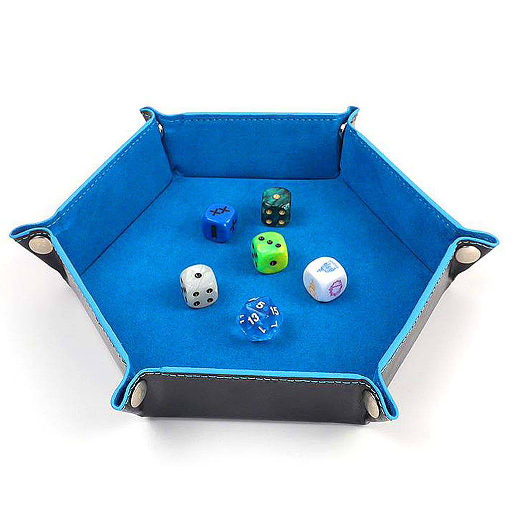 Hexagon Dice Tray Folding Leather and Flannel Storage Holder for Keys Coin