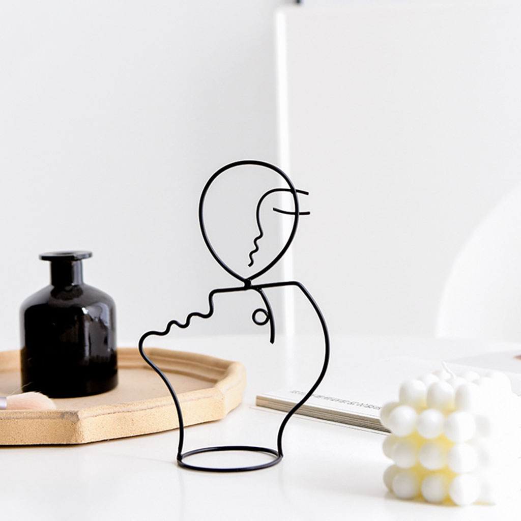 Metal Face Outline Sculpture Decoration Figurine Hat Holder Display Stand