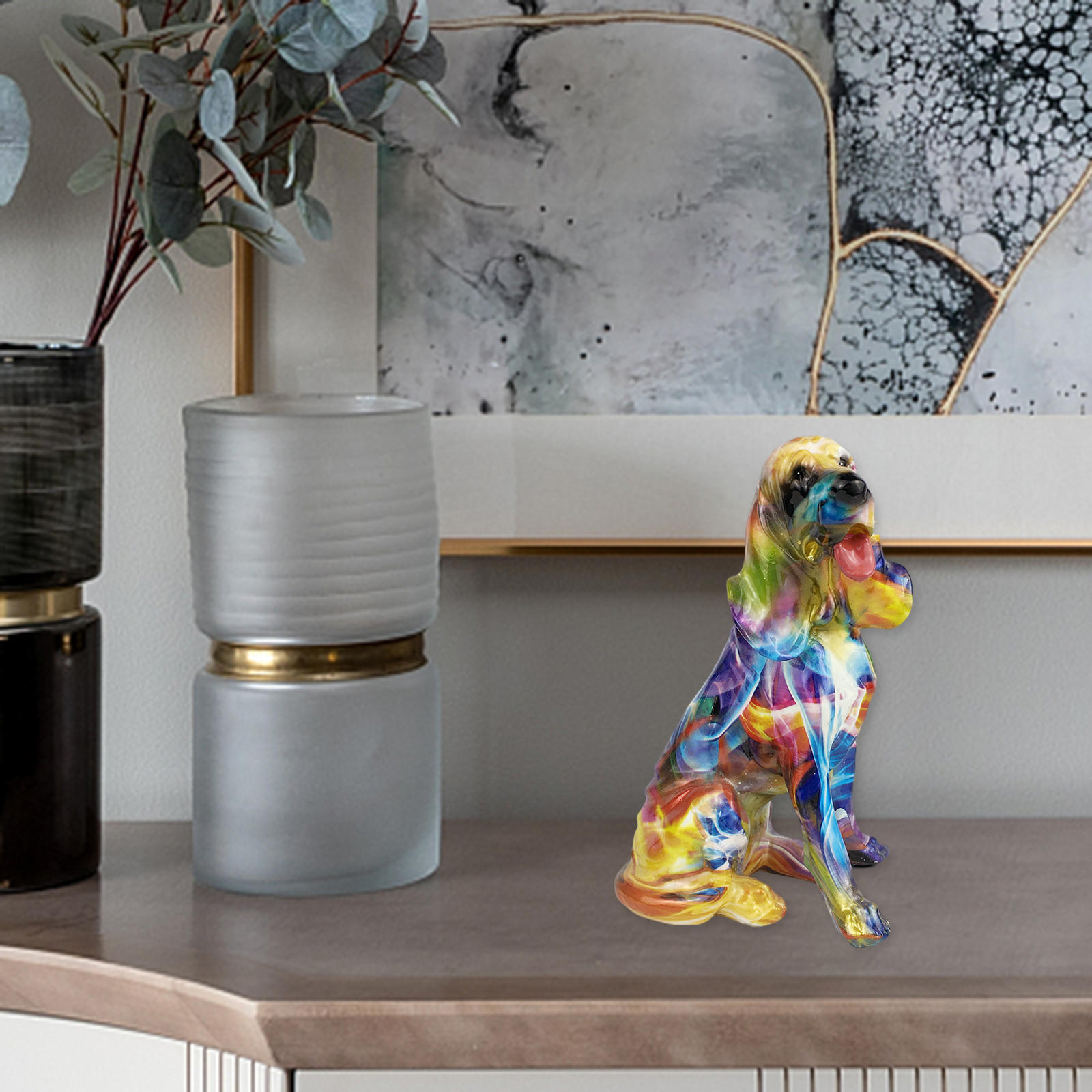 Graffiti Art Dachshund Statue Resin Figurine for Bedroom Home Gift Crafts Decoration
