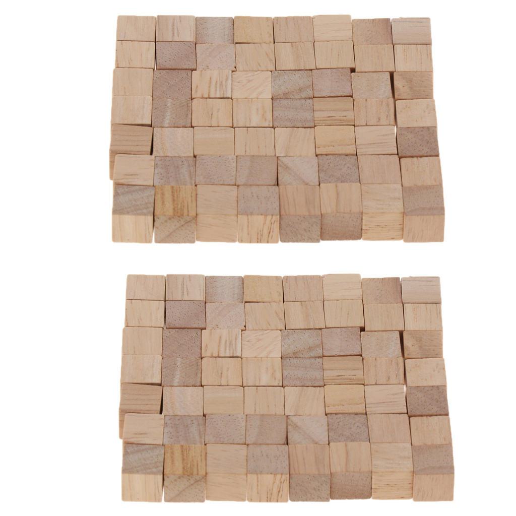 Pack of 200 Wood Unfinished Building Blocks Cubes Set Kids DIY Projects Toy