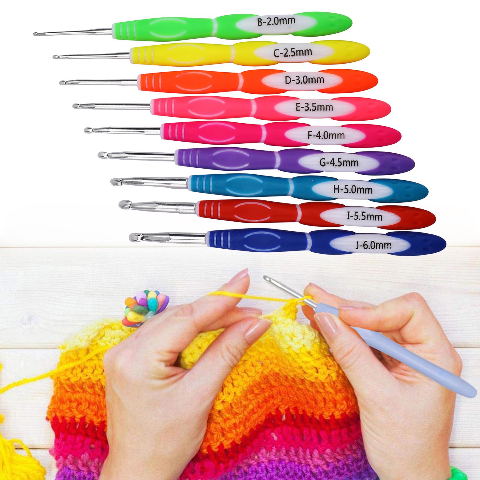 9pcs 2-6mm TPR Aluminum Crochet Hooks Set Big Size Soft Handle Crochet Needles Yarn Weave Knitting Needles Set for Yarn Craft