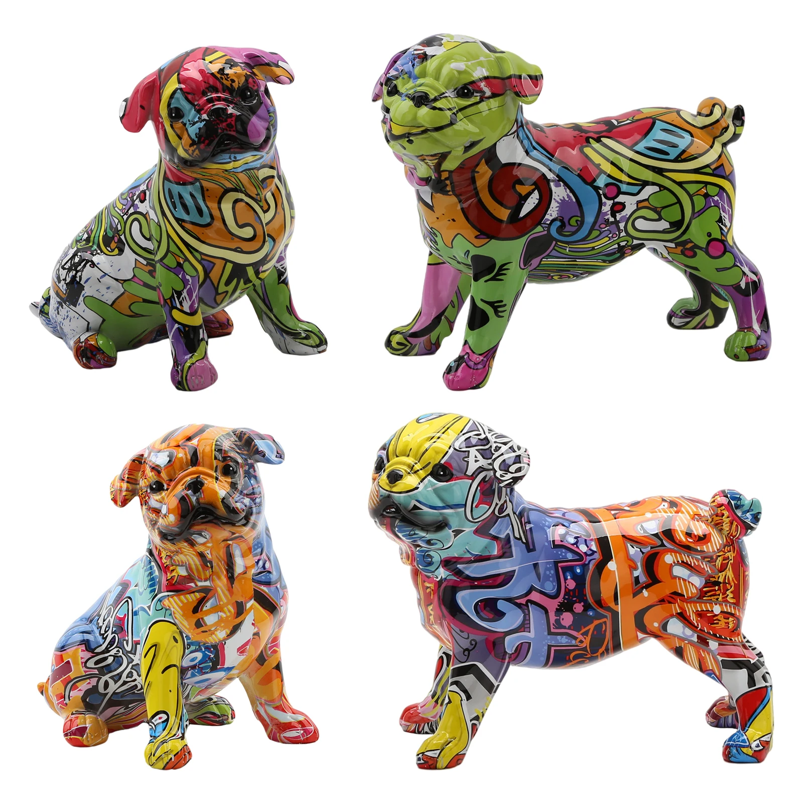 Nordic Painting Graffiti French   Creative Resin Crafts Animal Dog Figurines Sculpture Home Wine Cabinet Office Decor