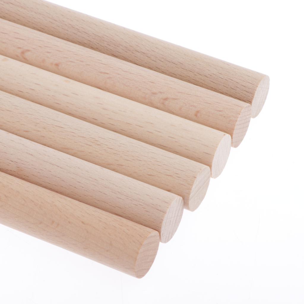 6Pcs Wooden Dowel Rods - Unfinished Hardwood Dowels for Crafts & Woodworking Assorted Size 250mm 300mm 400mm