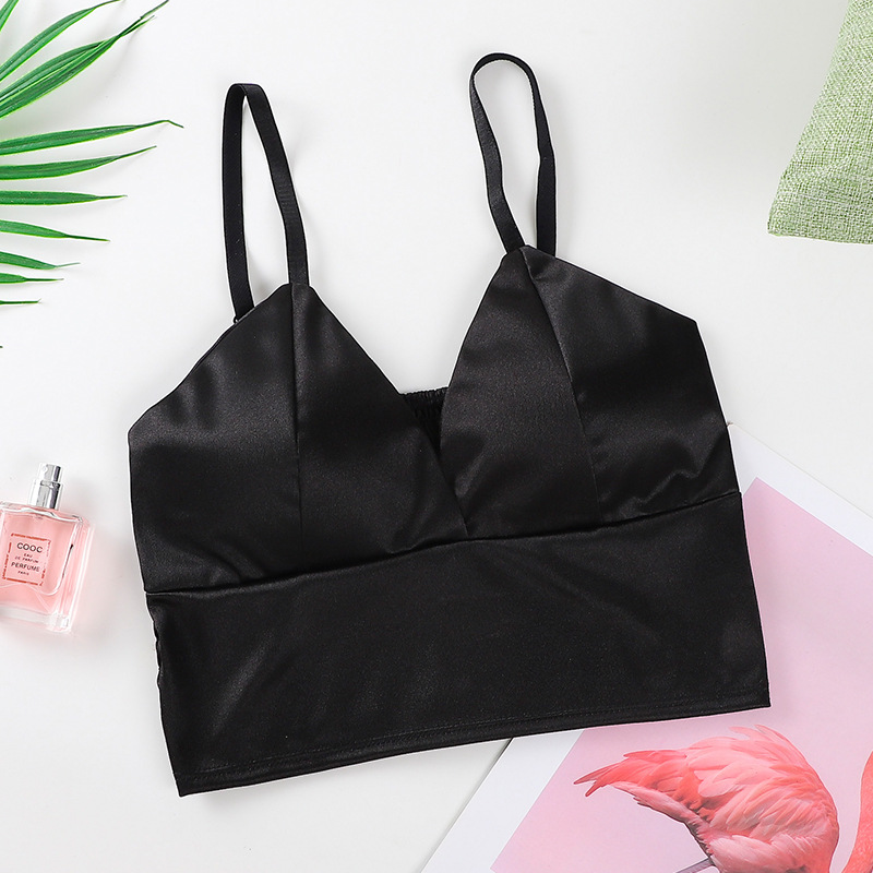 Description Picture 3 of itemWomen's Tube Top Silk Comfortable Crop Top Sexy Camisole Wireless Summer V-Neck Sleeveless Underwear