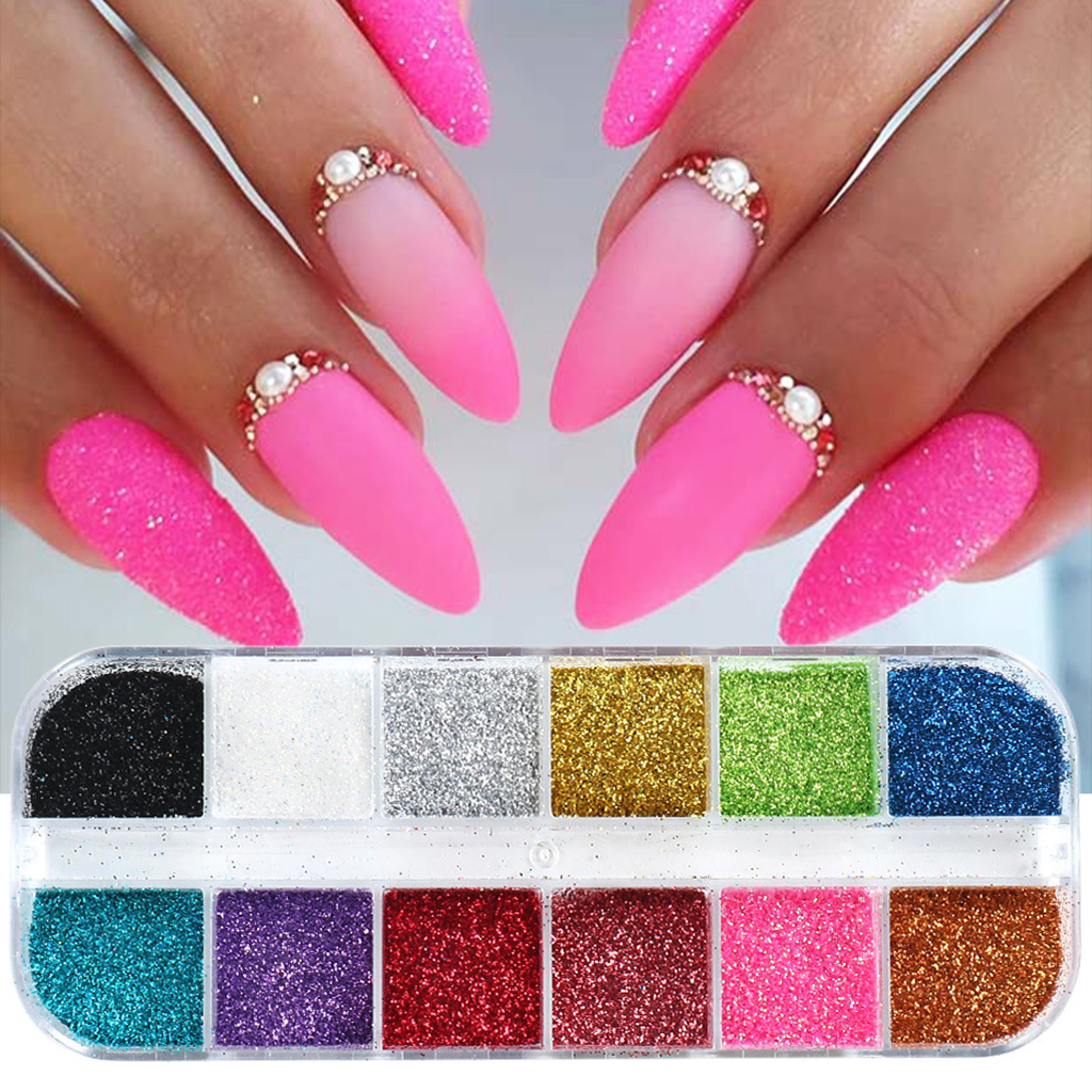 Retro 12 Grid Powder Nail Glitters for Decoration DIY Accessories UV Gel Nail Foils Nail Art Colored Acrylic Nail Powder