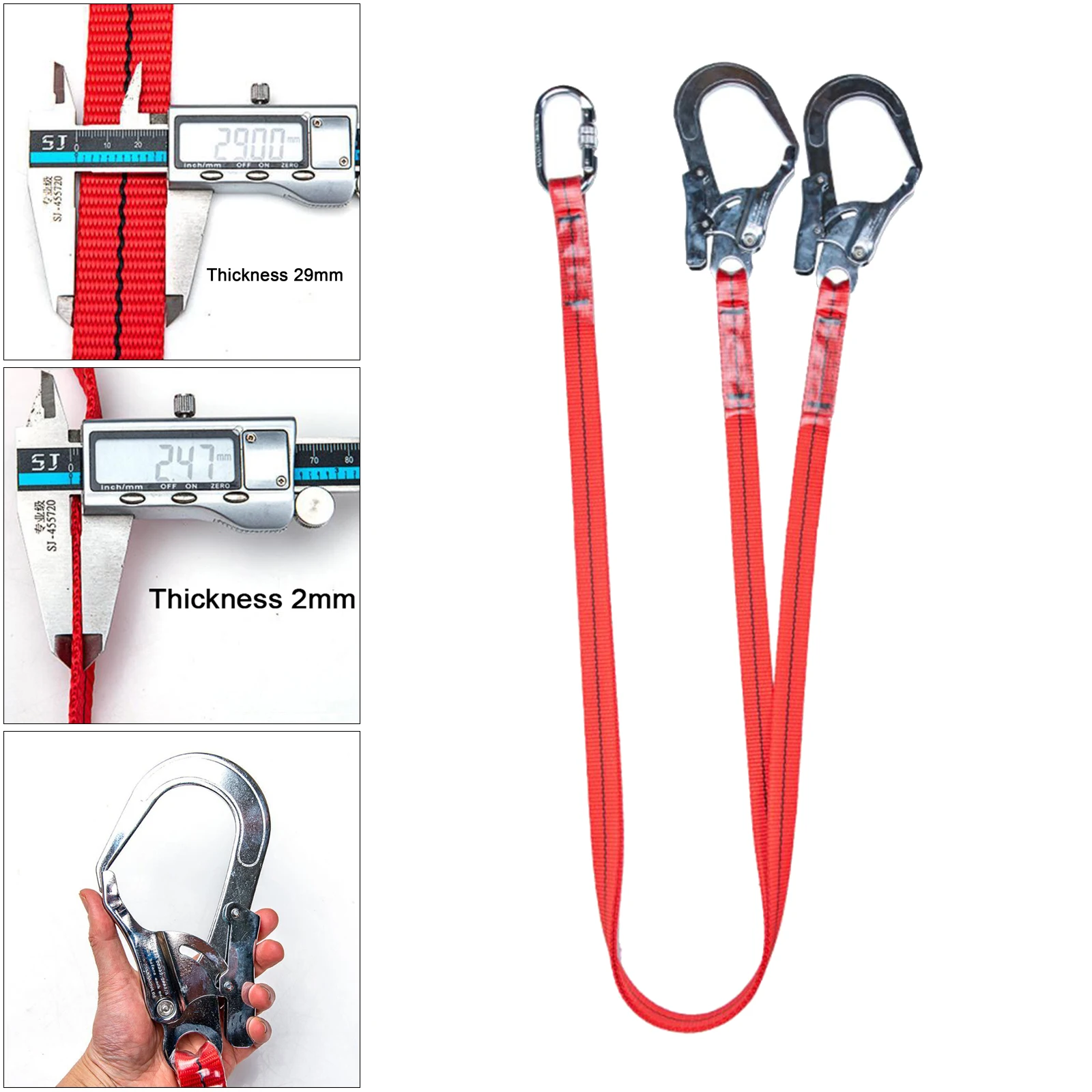 High Altitude Protective Safety Harness Sling Lanyard with Hooks Wearable Construction Mountaineering Caving Downhill