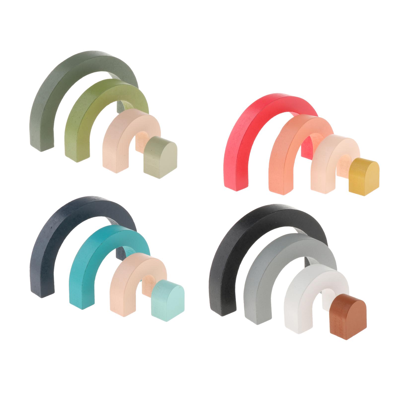 Rainbow Stacker Building Blocks Colroful Nesting Puzzle Game Wooden Toys Shape Matching Learning Toys for Toddler