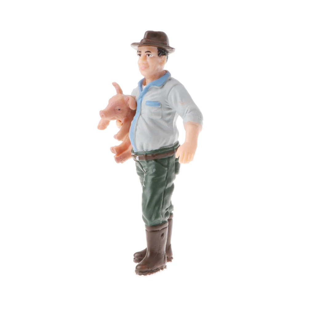 Holding Pig Farmer- PVC Plastic Action People Figures - For Kids Play Toys Home Display Decor