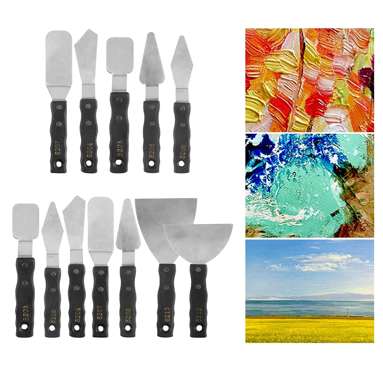 Professional Palette Knife Painting Stainless Steel Spatula Palette Knife Oil Paint Metal Knives Wood Handle (Black)