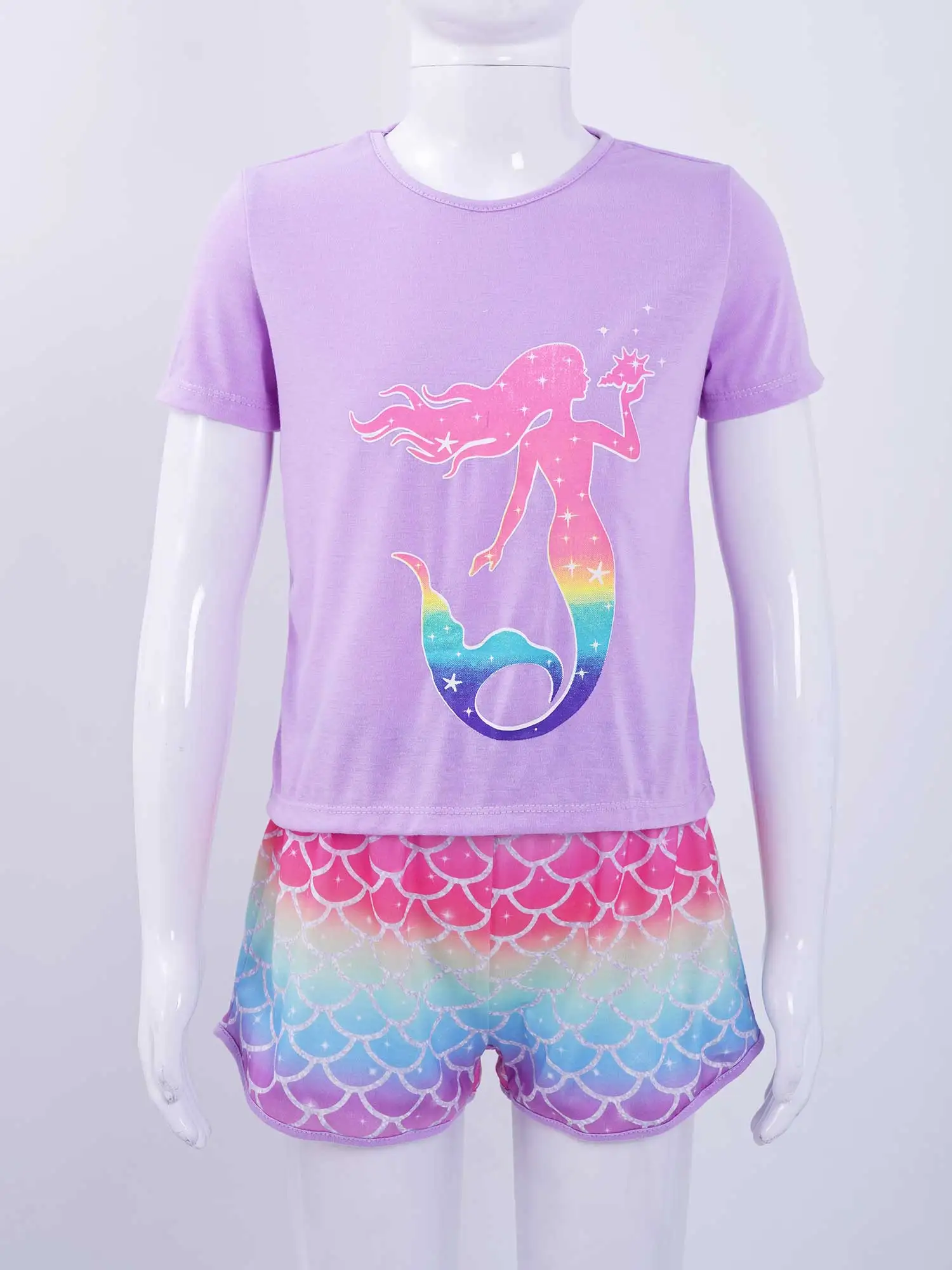 Girls Mermaid Pajamas Sets Pjs Short Sleeve Sleep Shirt Summer Clothes for Kids 