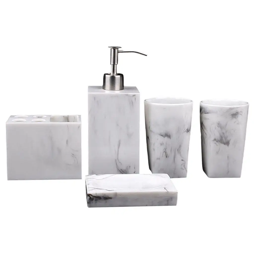 5 Pieces Bathroom Counter Accessories Set 5 Toilet Esssentials Toothbrush Holder Lotion Dispenser Home Decor