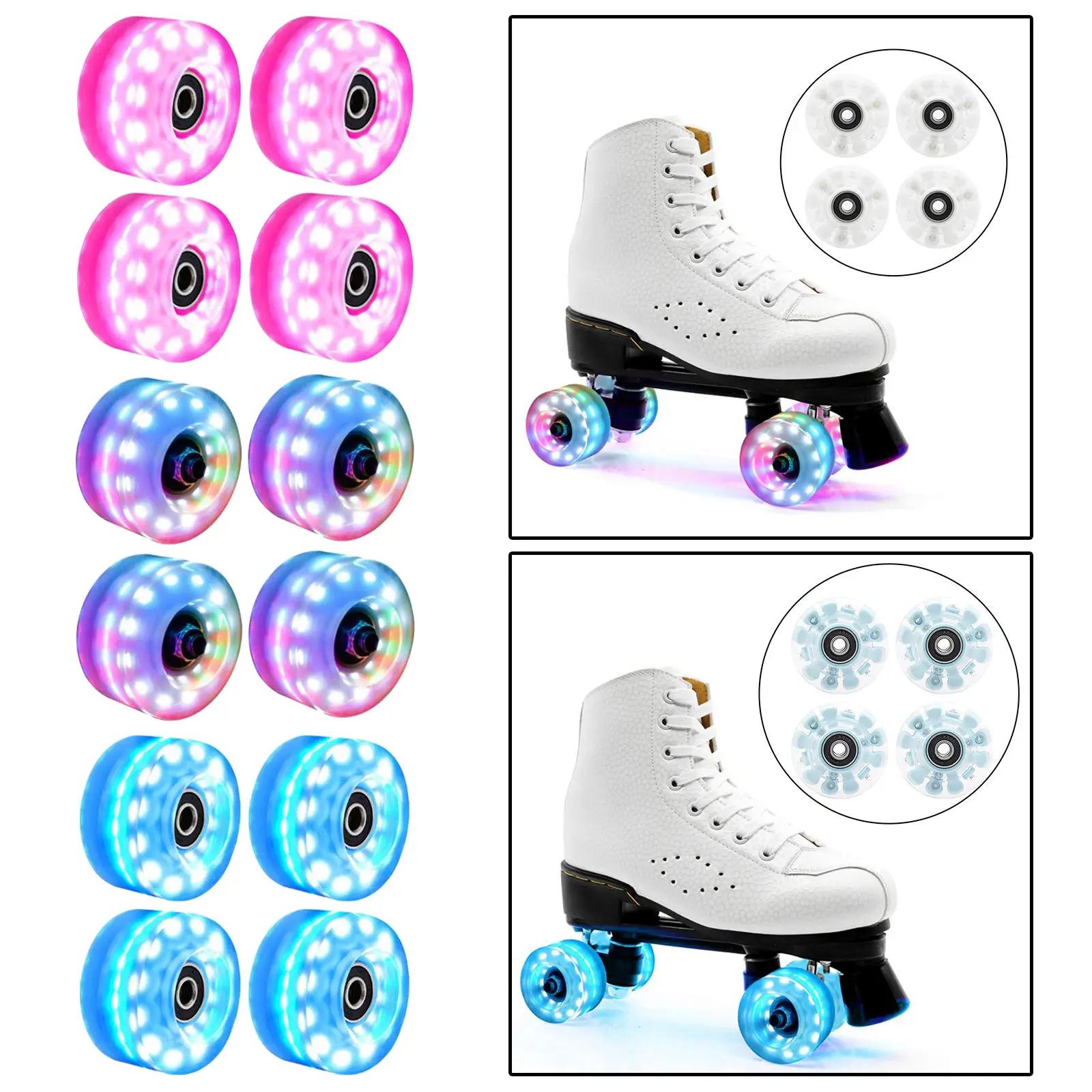 Kang Light up Roller Skate Wheels with Bearings Luminous Quad Roller Skate Wheels for Double Row Skating and Skateboard 32mm x 54mm 