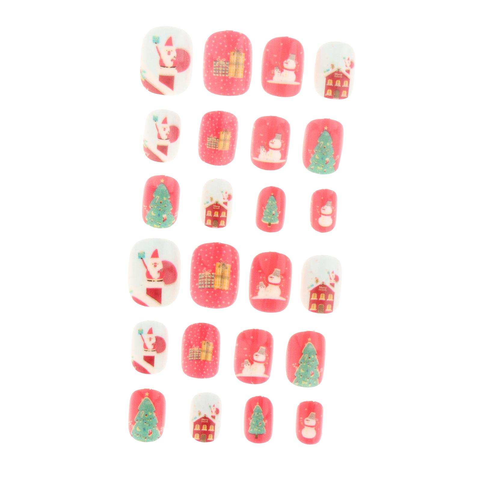 24Pcs False Nail Tips Cute Glitter Decorated Artificial Fake Nails for Christmas Salons Home Art Decoration Children Kids Girls